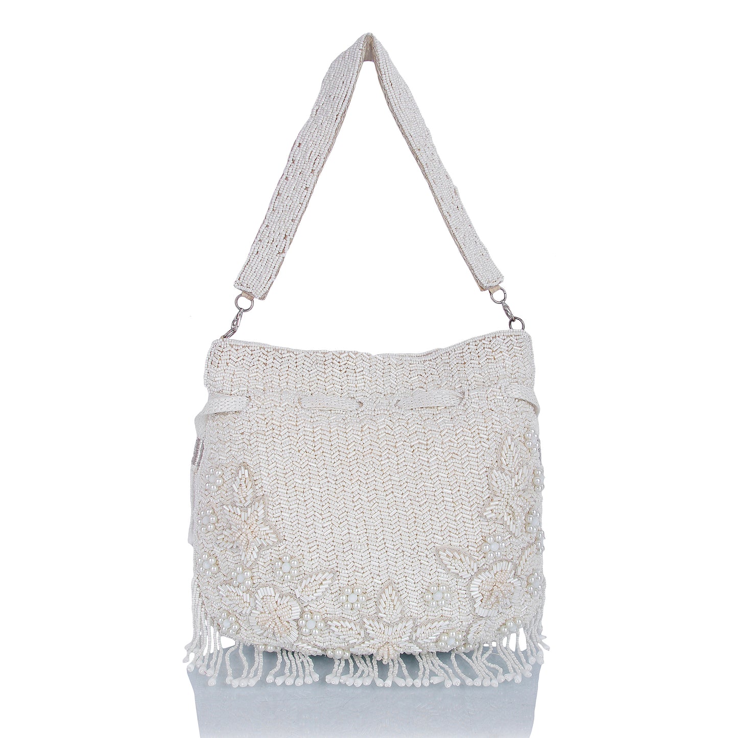 White bead potli bag