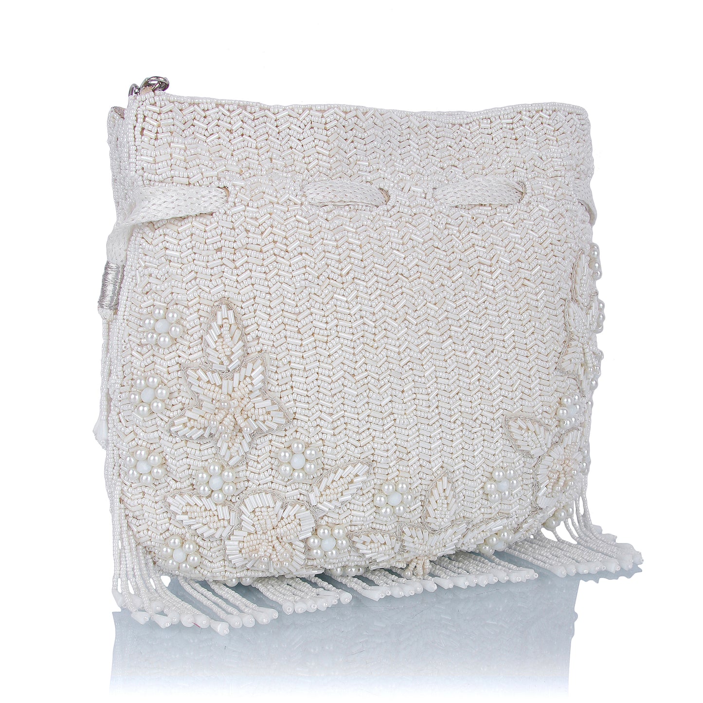 White bead potli bag