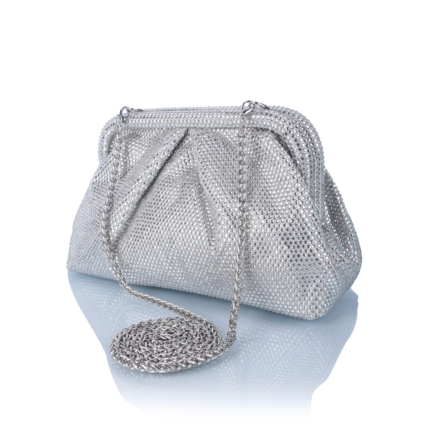 Silver rhinestone clutch