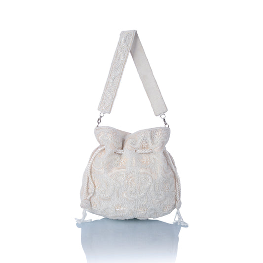 Daisy white potli bag