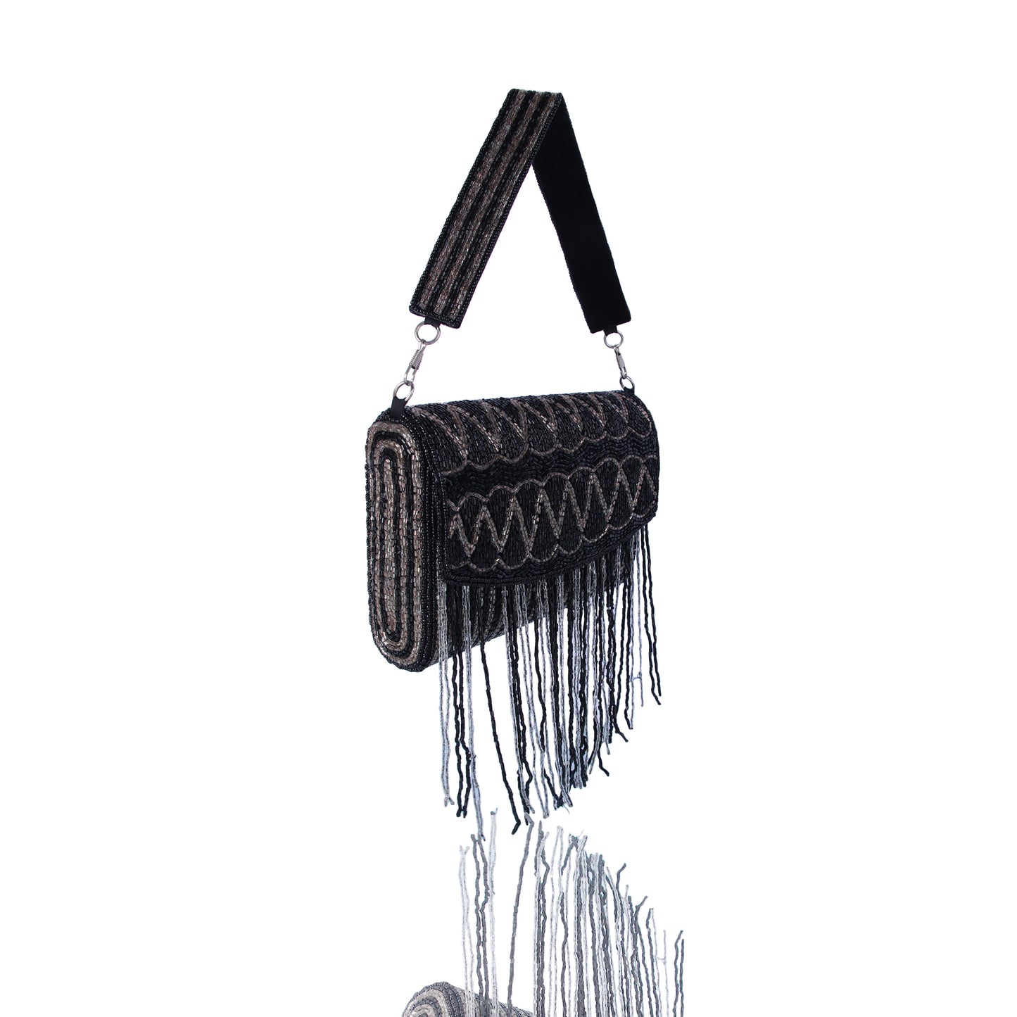 Black silver tassel party bag
