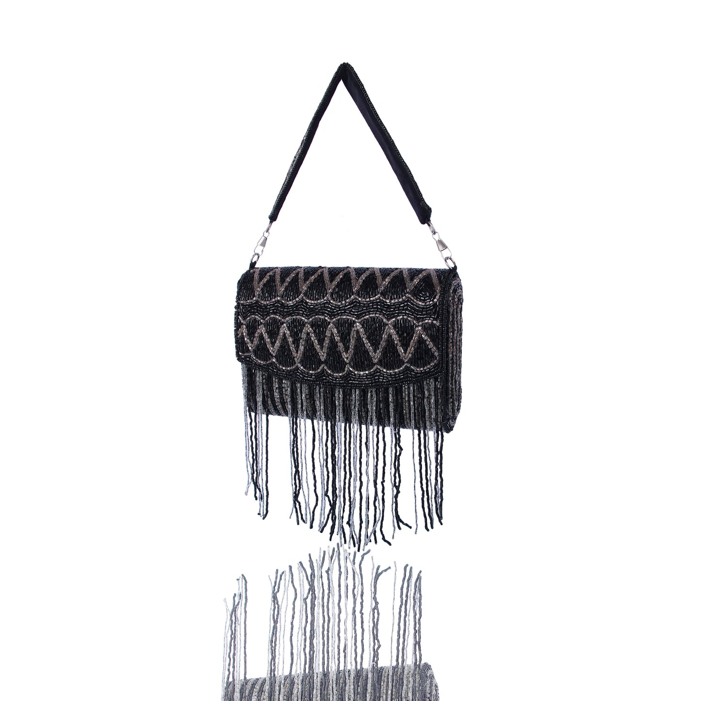 Black silver tassel party bag