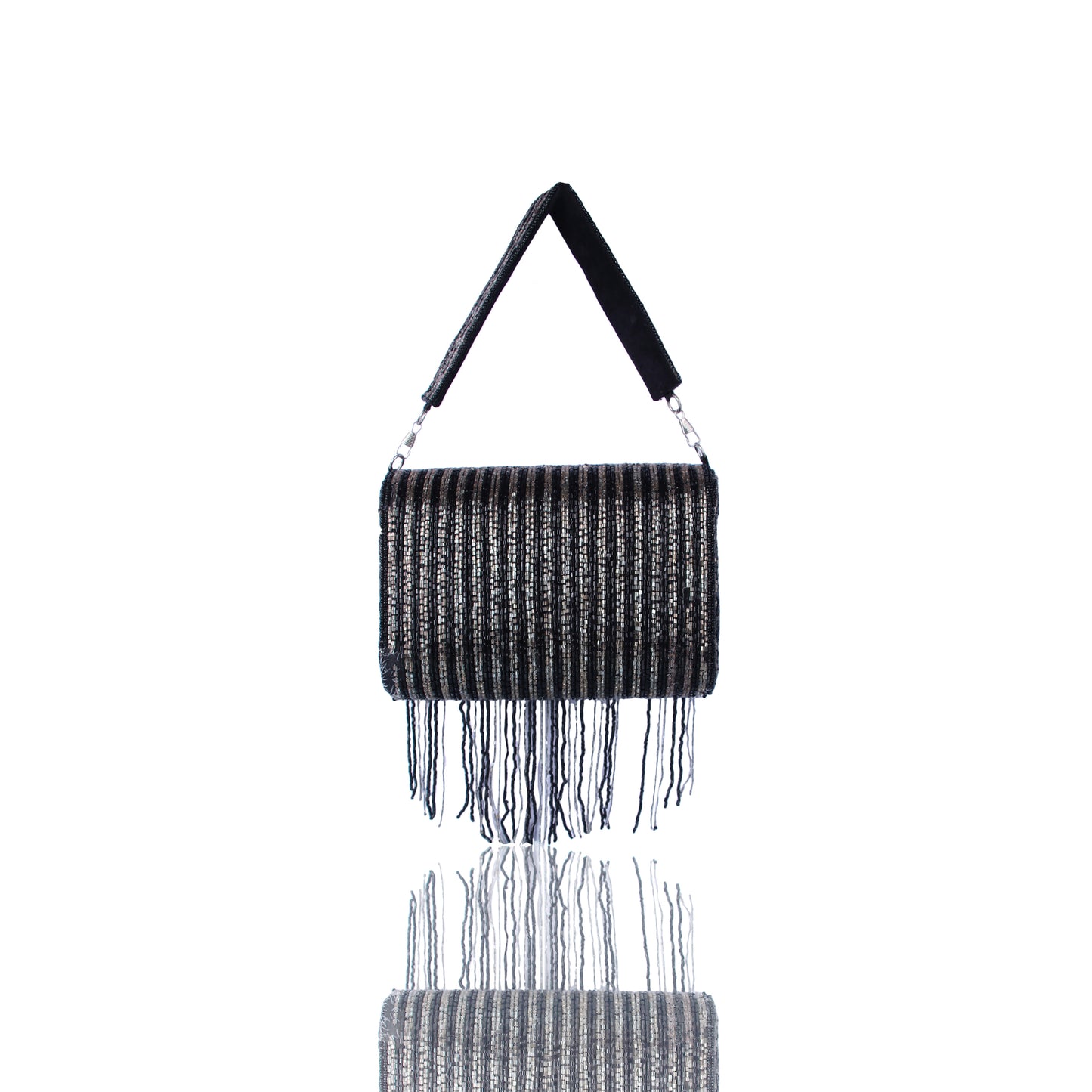 Black silver tassel party bag
