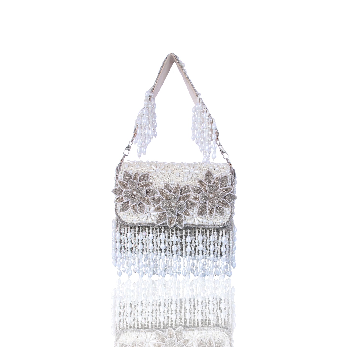 Silver pearl tassel bag