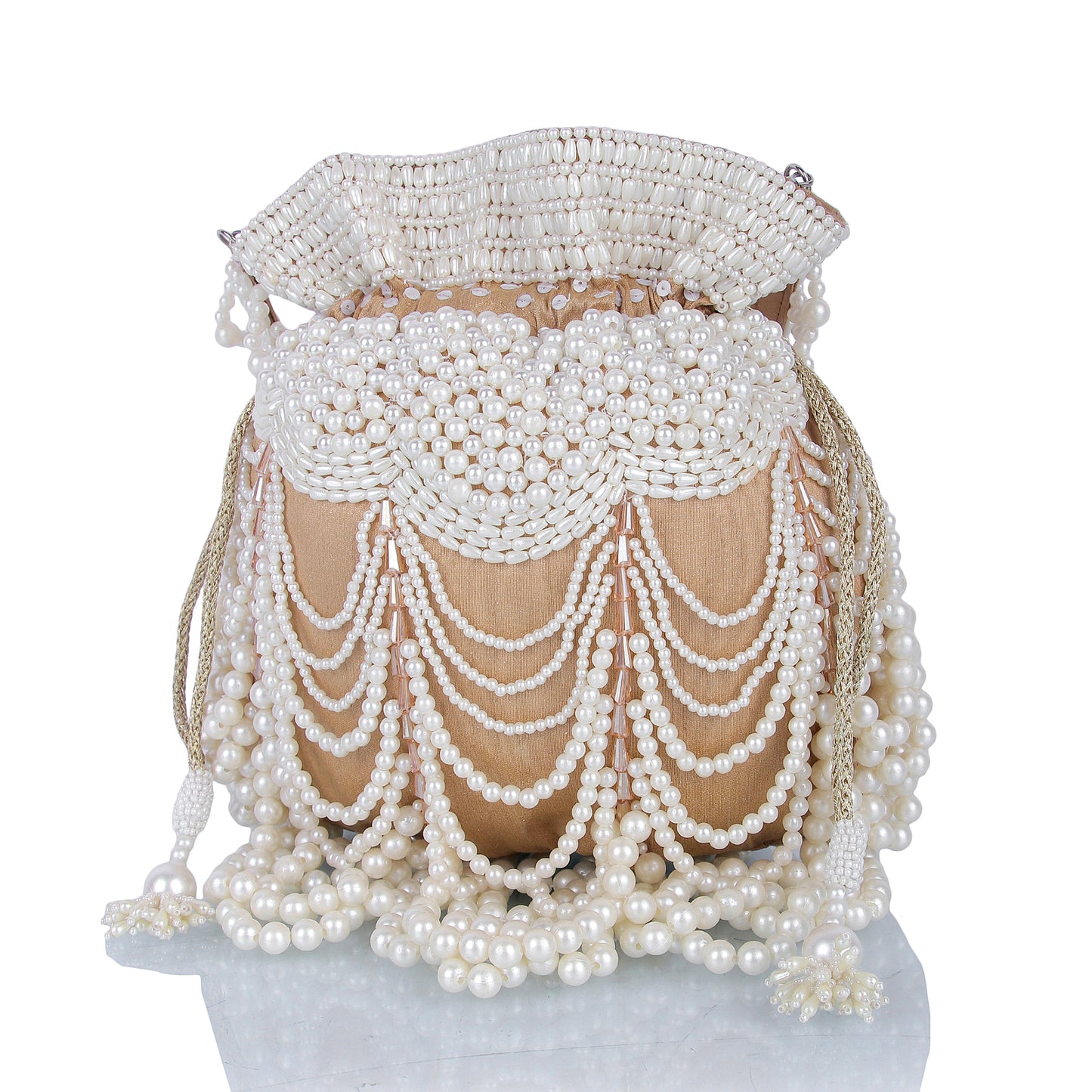 Pearl on gold potli bag