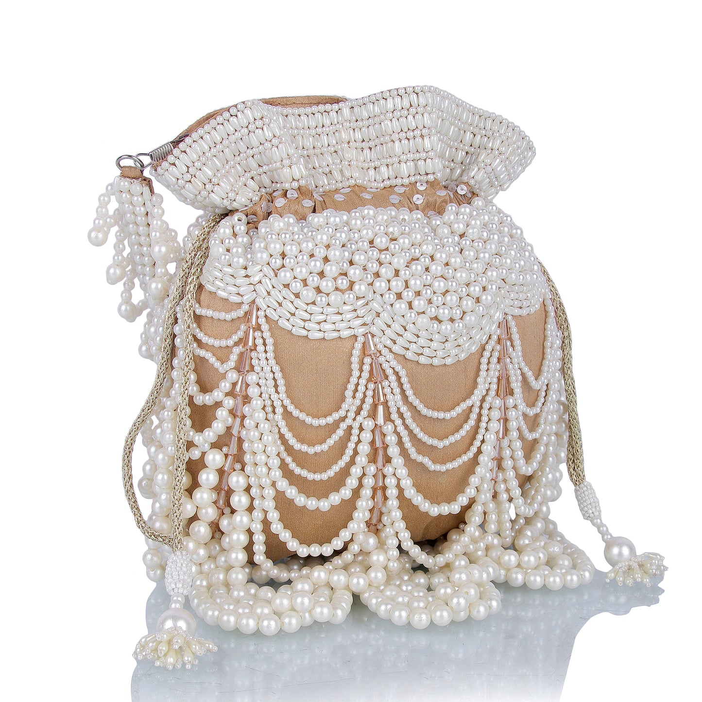 Pearl on gold potli bag