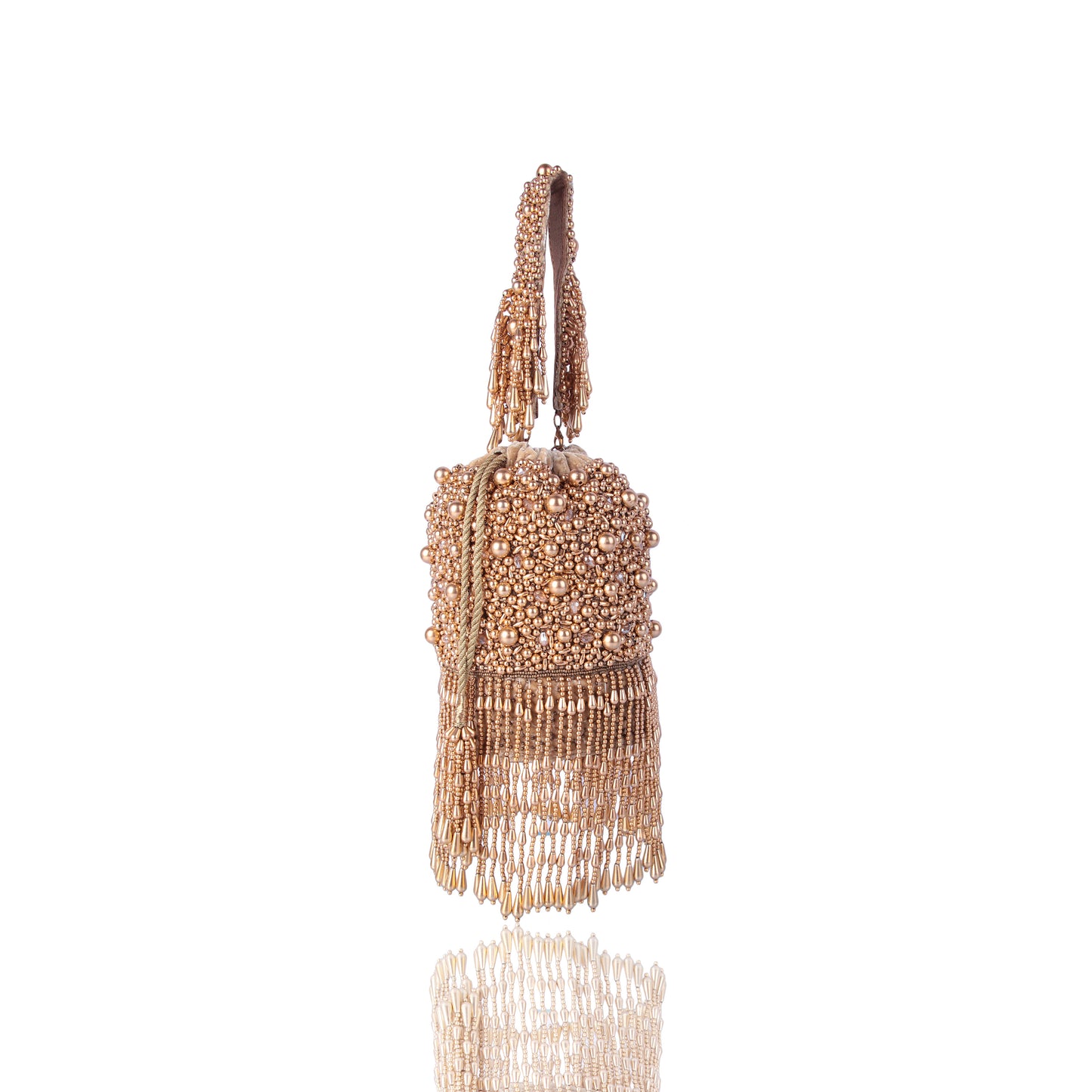 Golden pearl drop potli bag