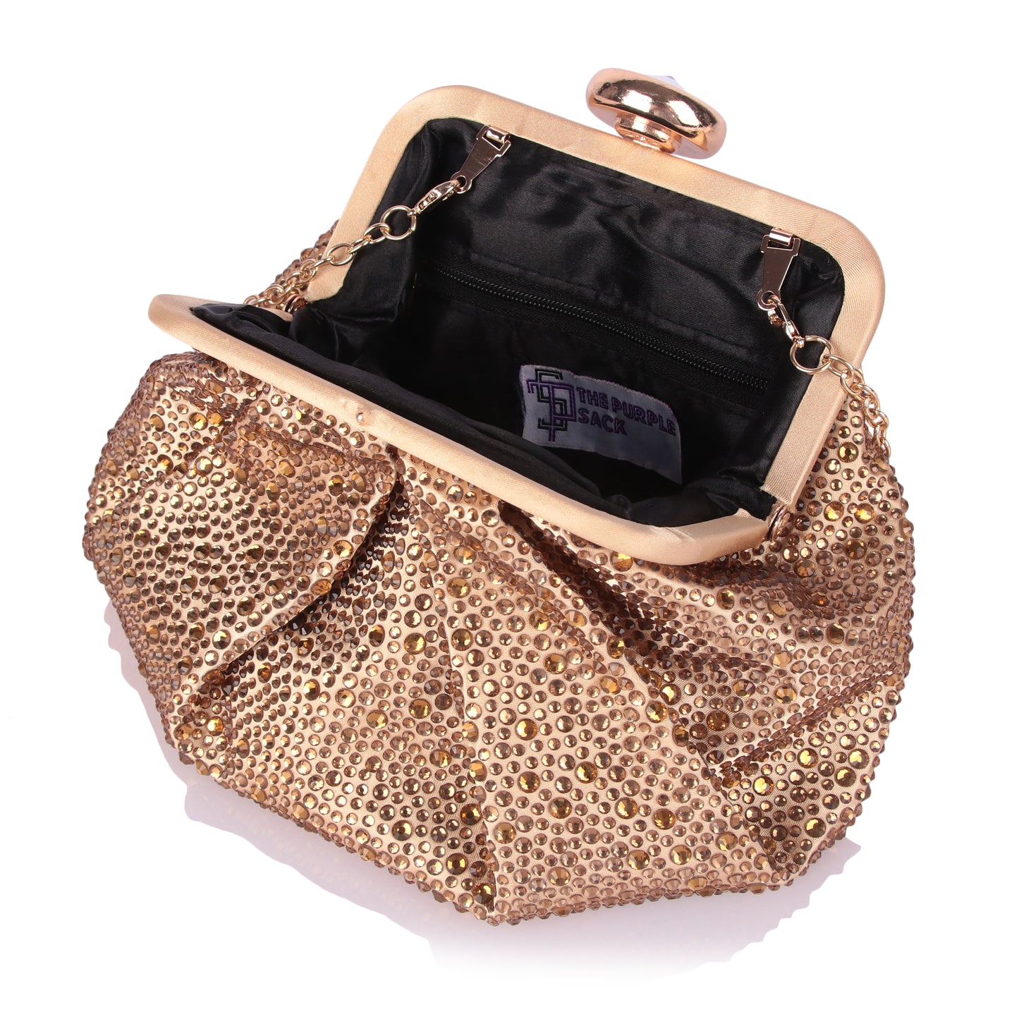 Stone studded gold bag