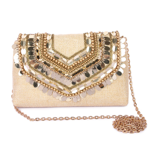 Boho gold beige clutch