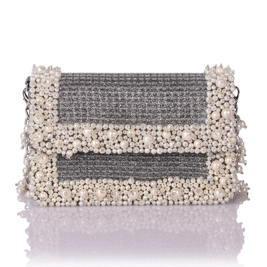 Grey pearl clutch