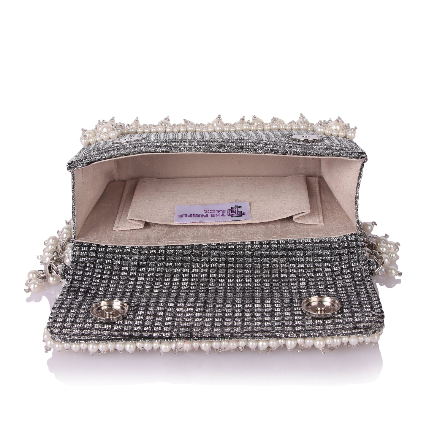 Grey pearl clutch
