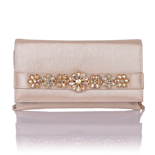 Stone flower gold clutch