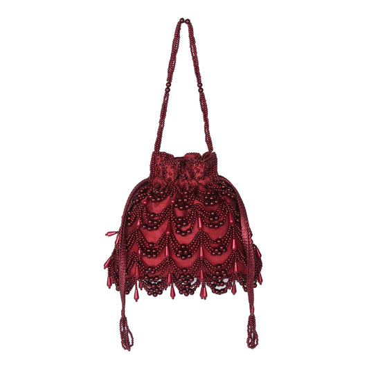 Maroon pearl potli bag