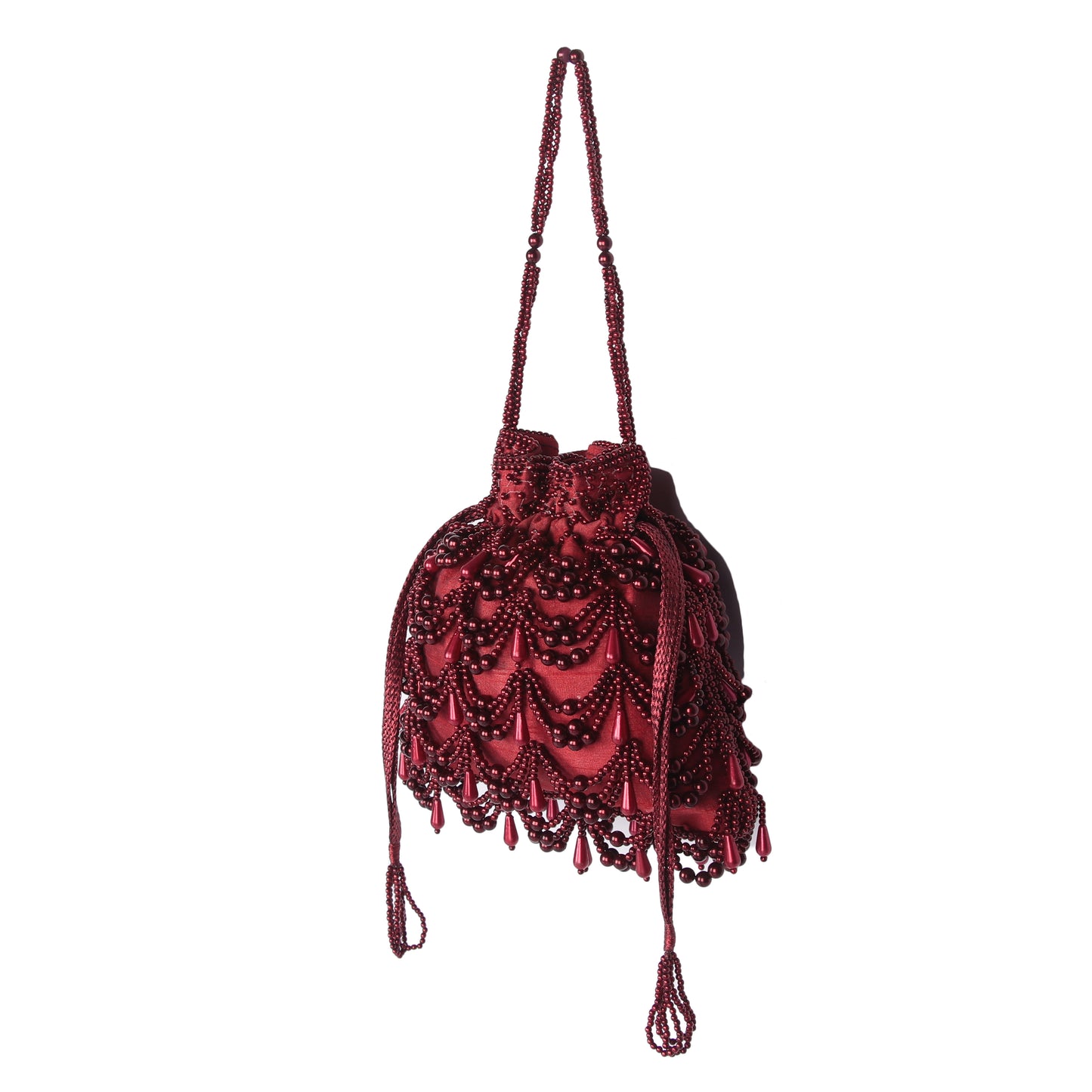 Maroon pearl potli bag