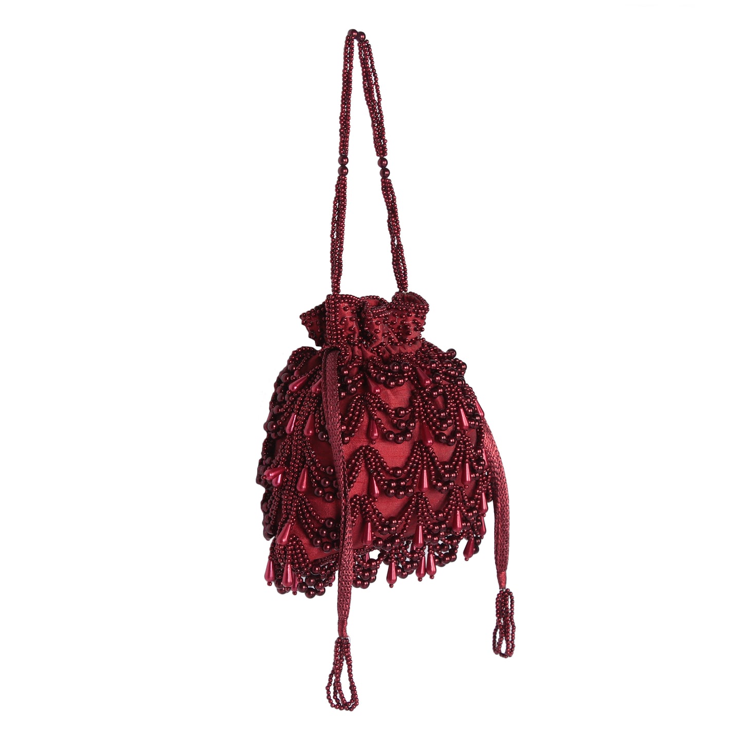 Maroon pearl potli bag
