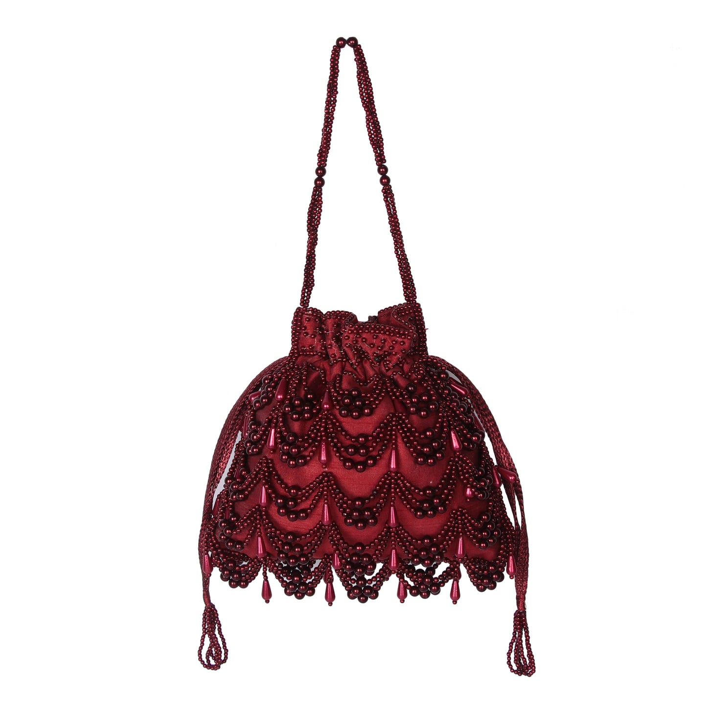 Maroon pearl potli bag