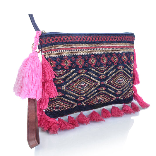 Pink Tassle wristlet
