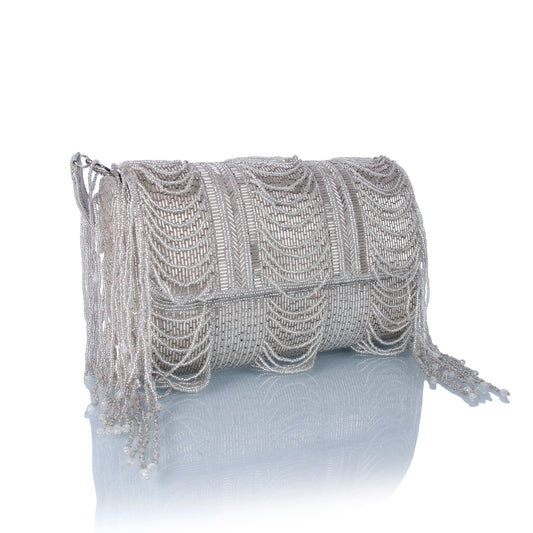 Silver twerl clutch