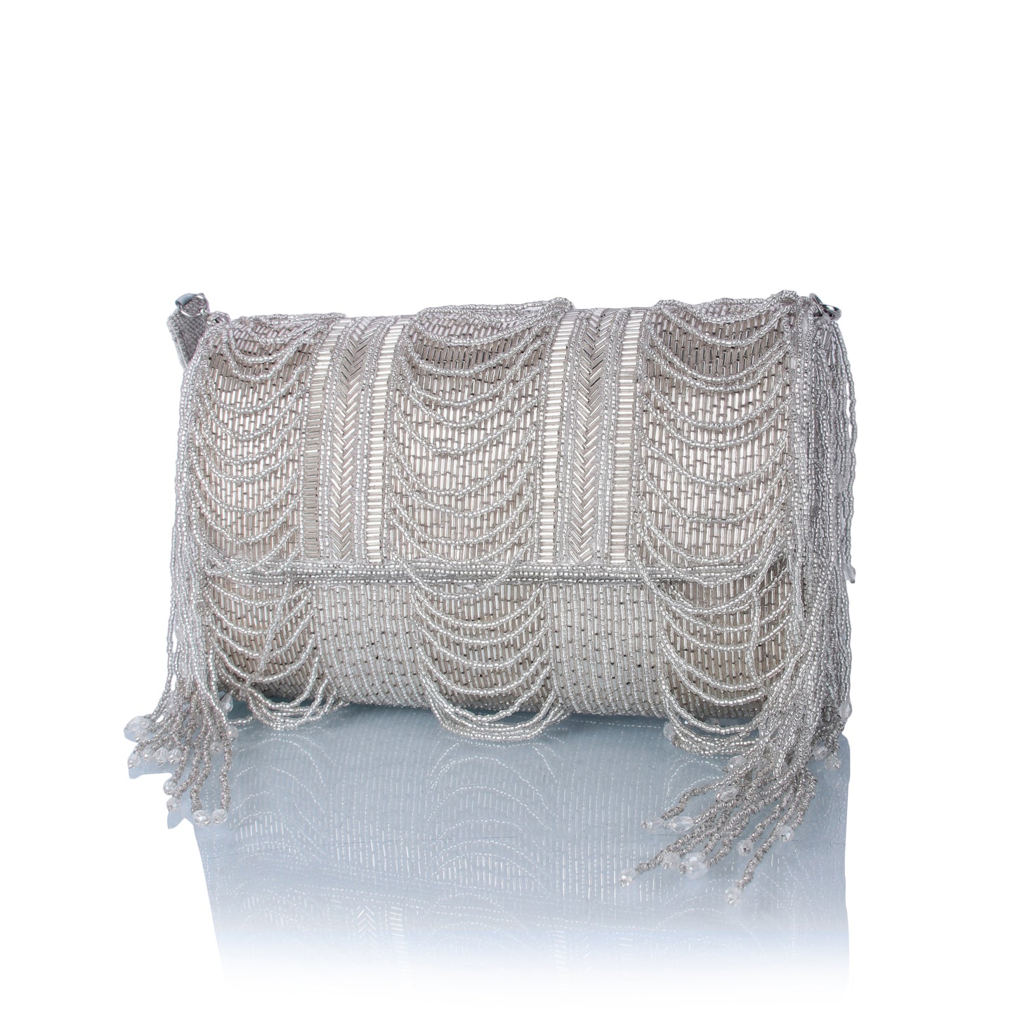 Silver twerl clutch