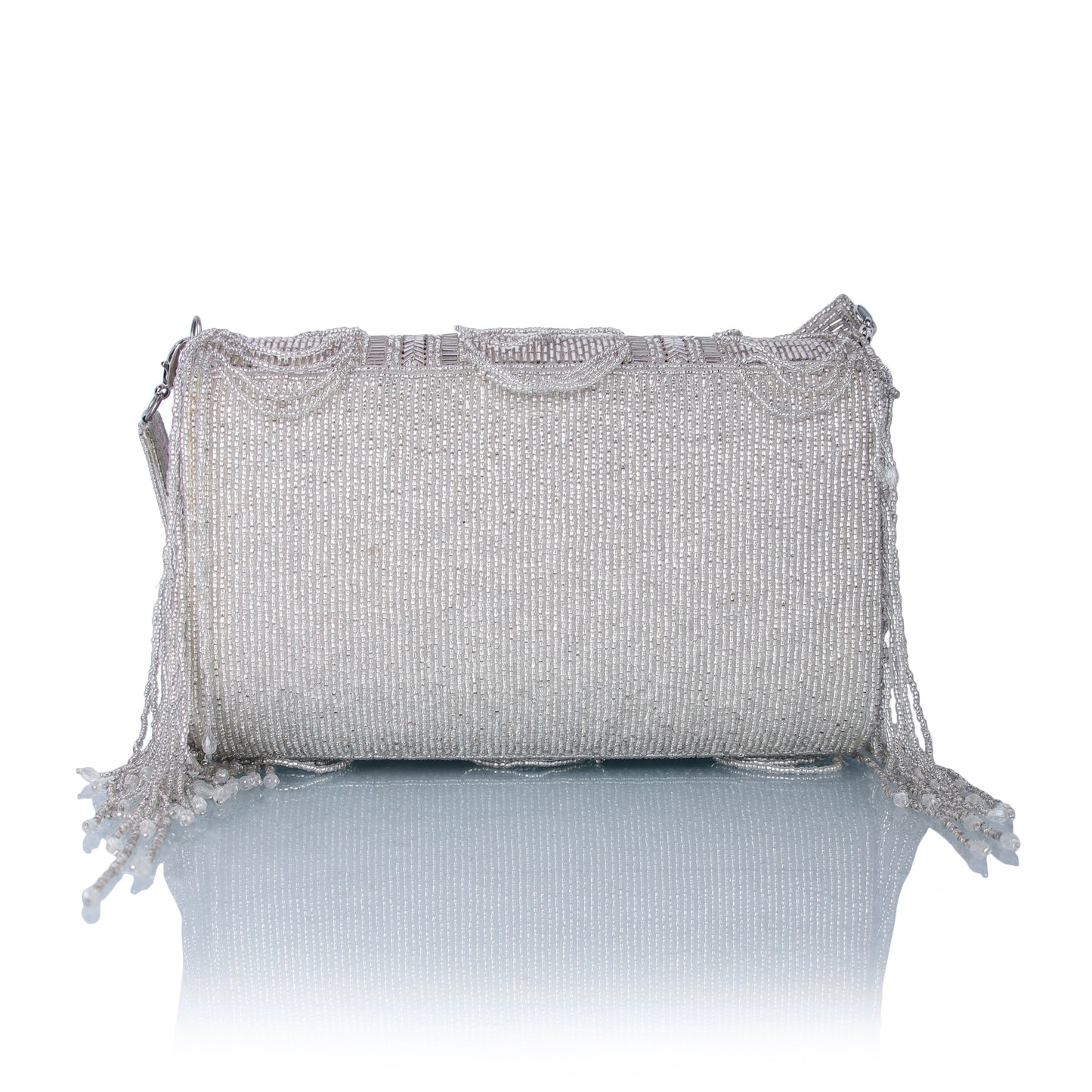 Silver twerl clutch