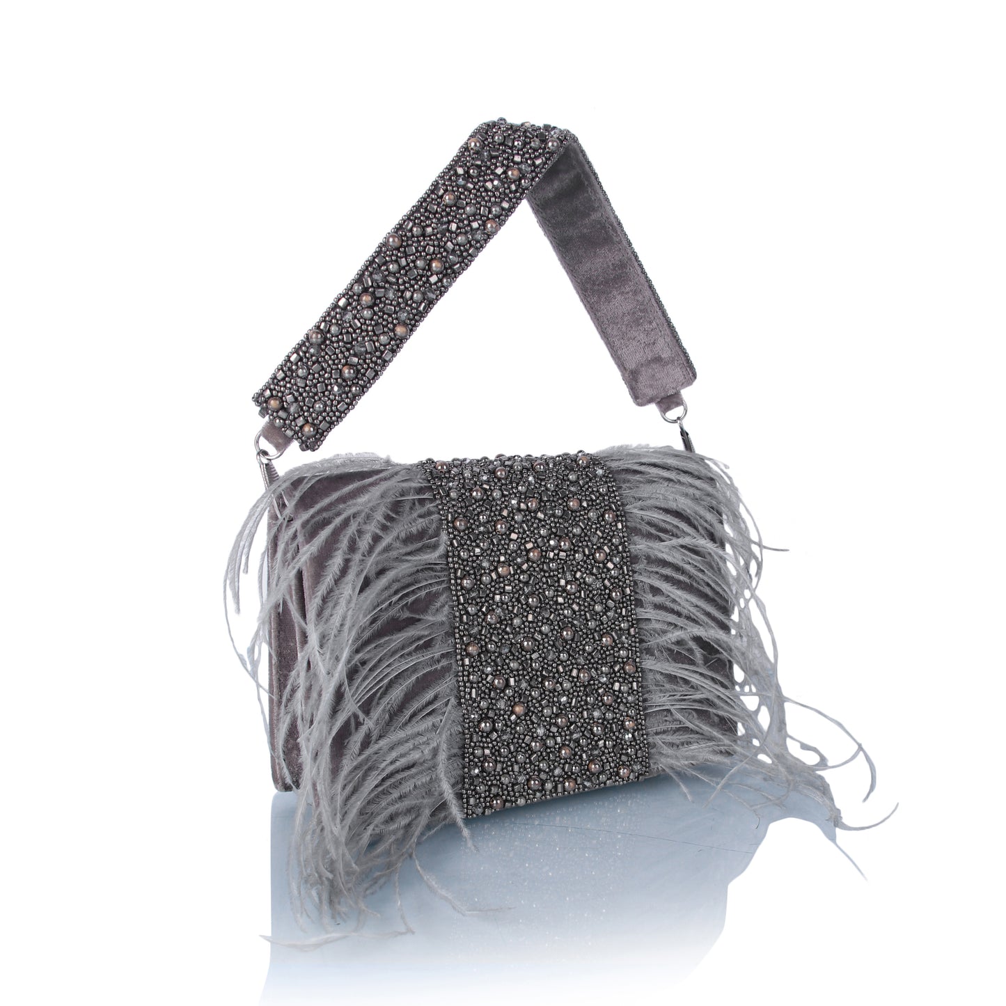 Grey feather clutch bag