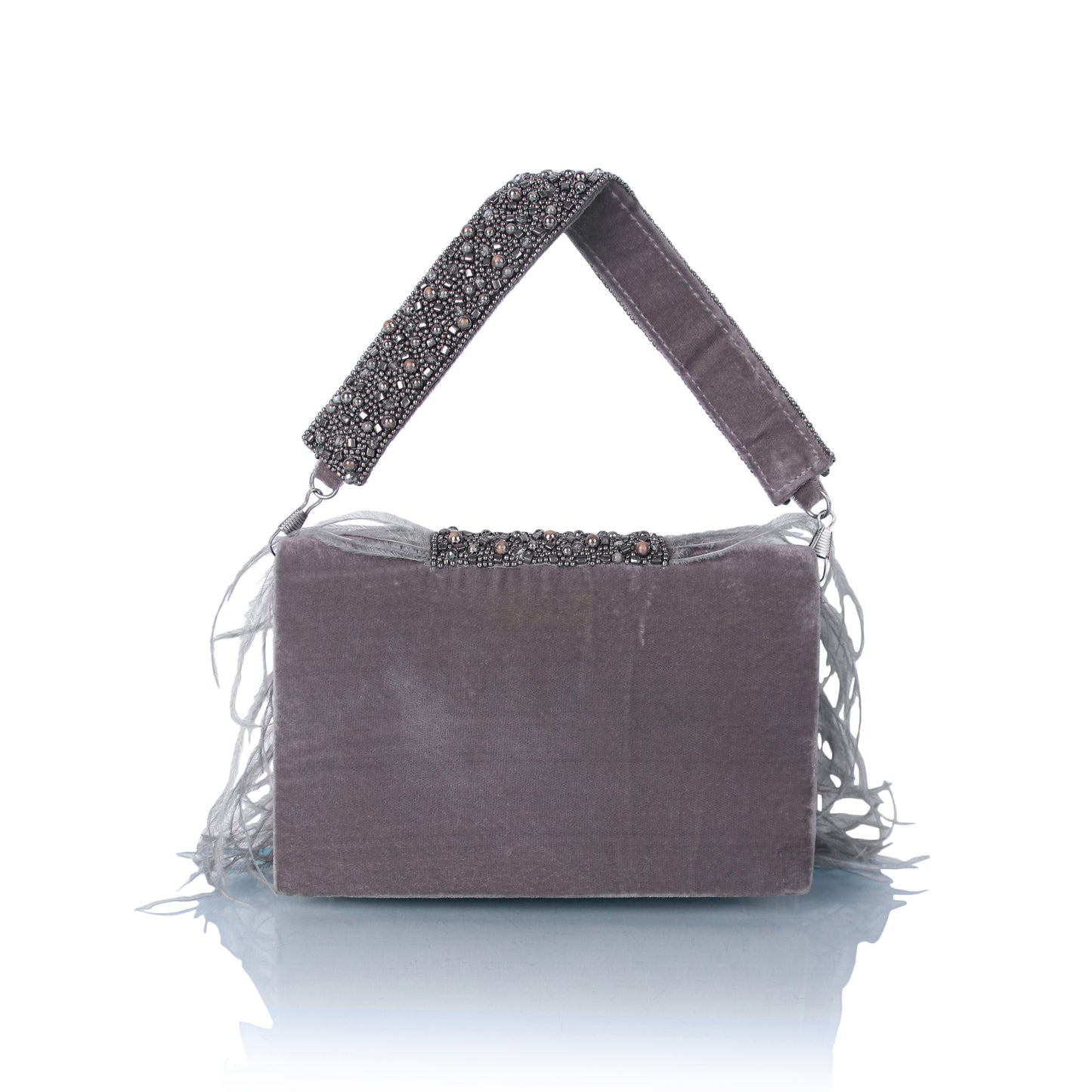 Grey feather clutch bag