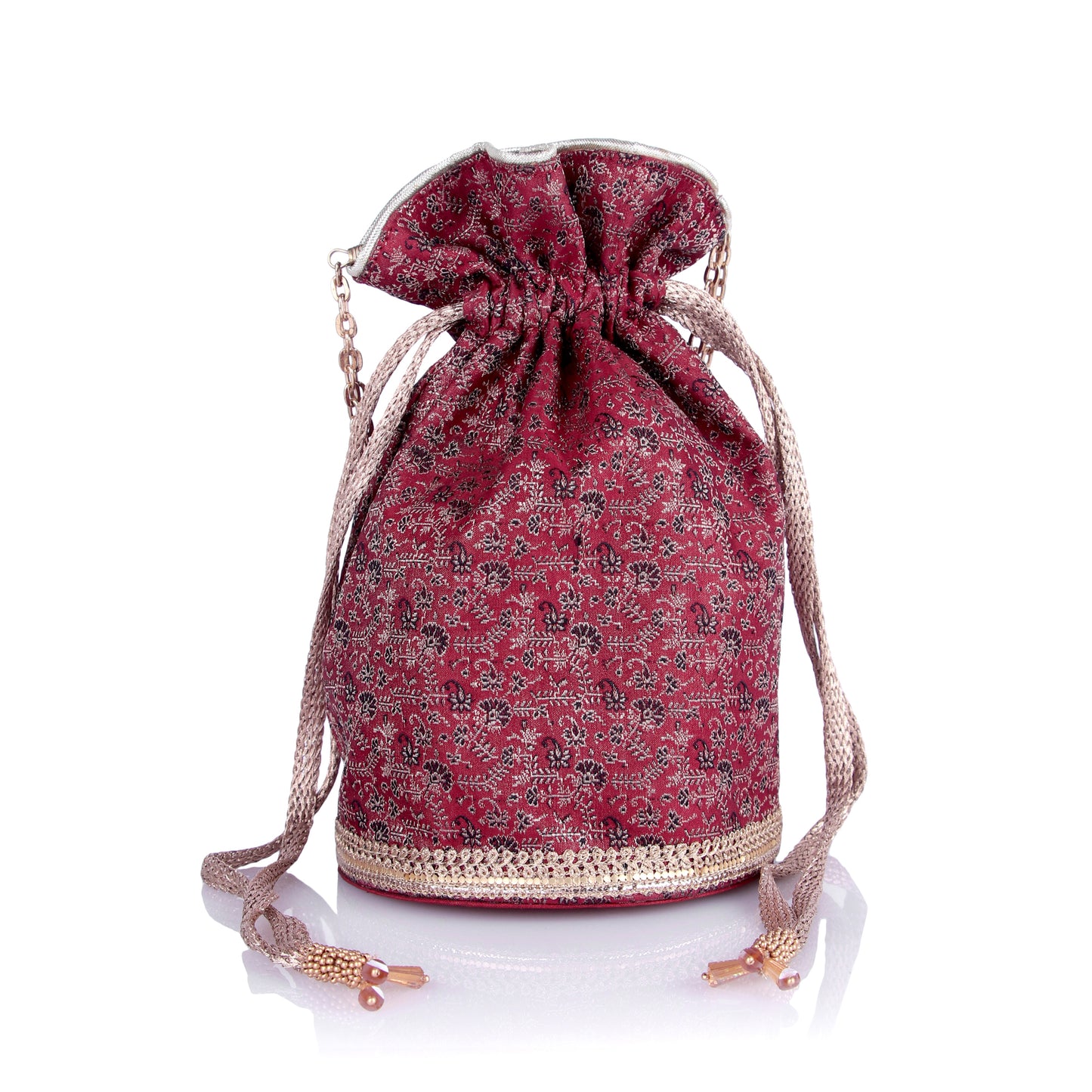 Chintz maroon brocade potli bag
