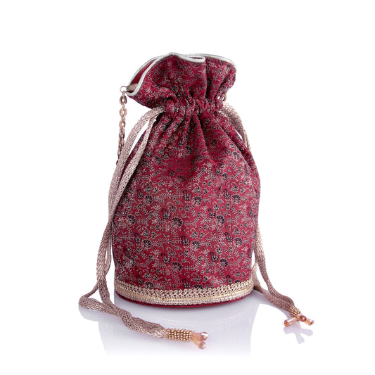 Chintz maroon brocade potli bag