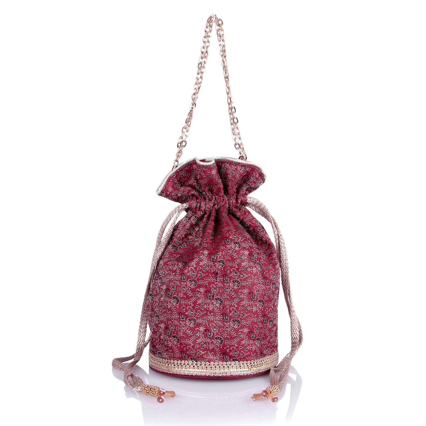 Chintz maroon brocade potli bag