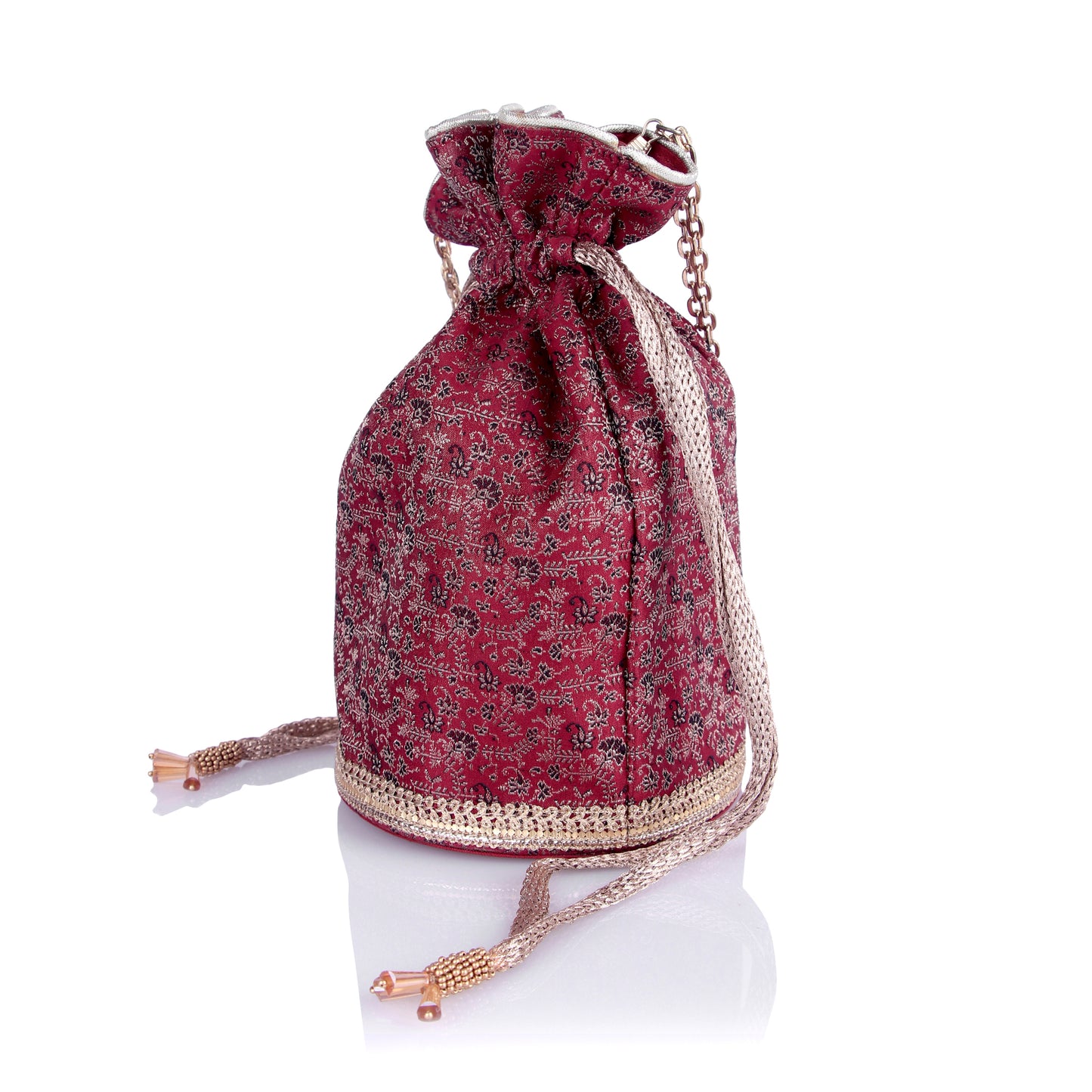 Chintz maroon brocade potli bag