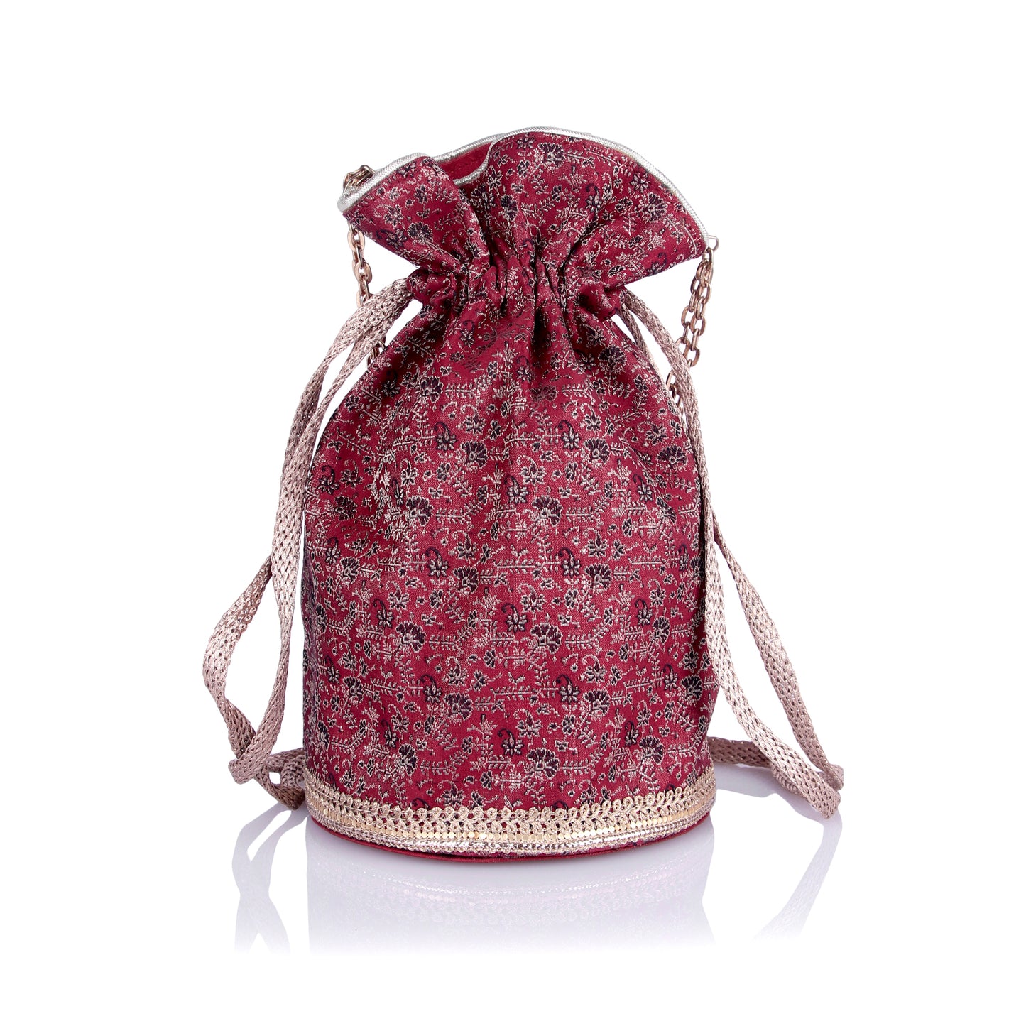 Chintz maroon brocade potli bag