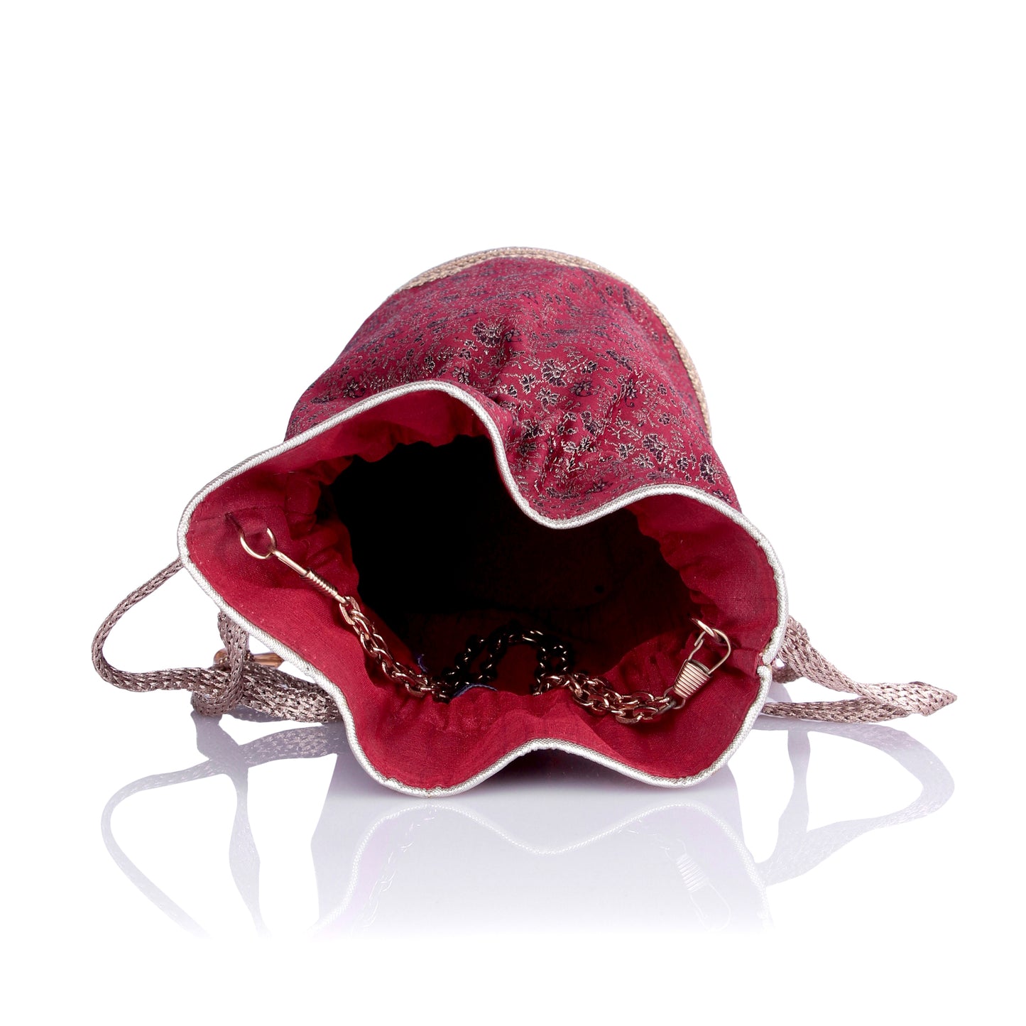 Chintz maroon brocade potli bag