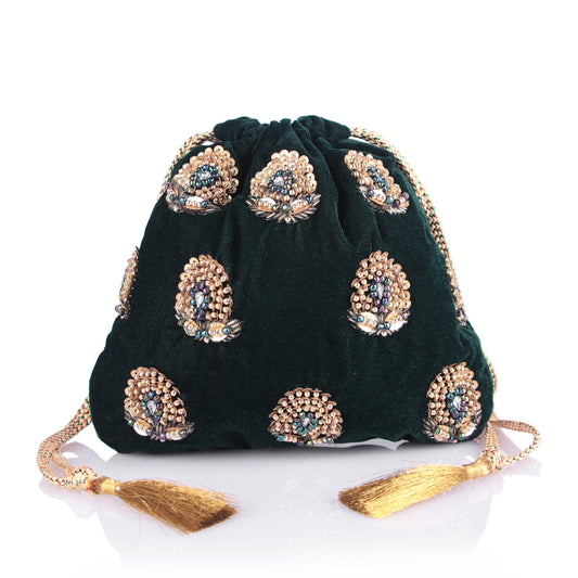 Dark green velvet potli bag