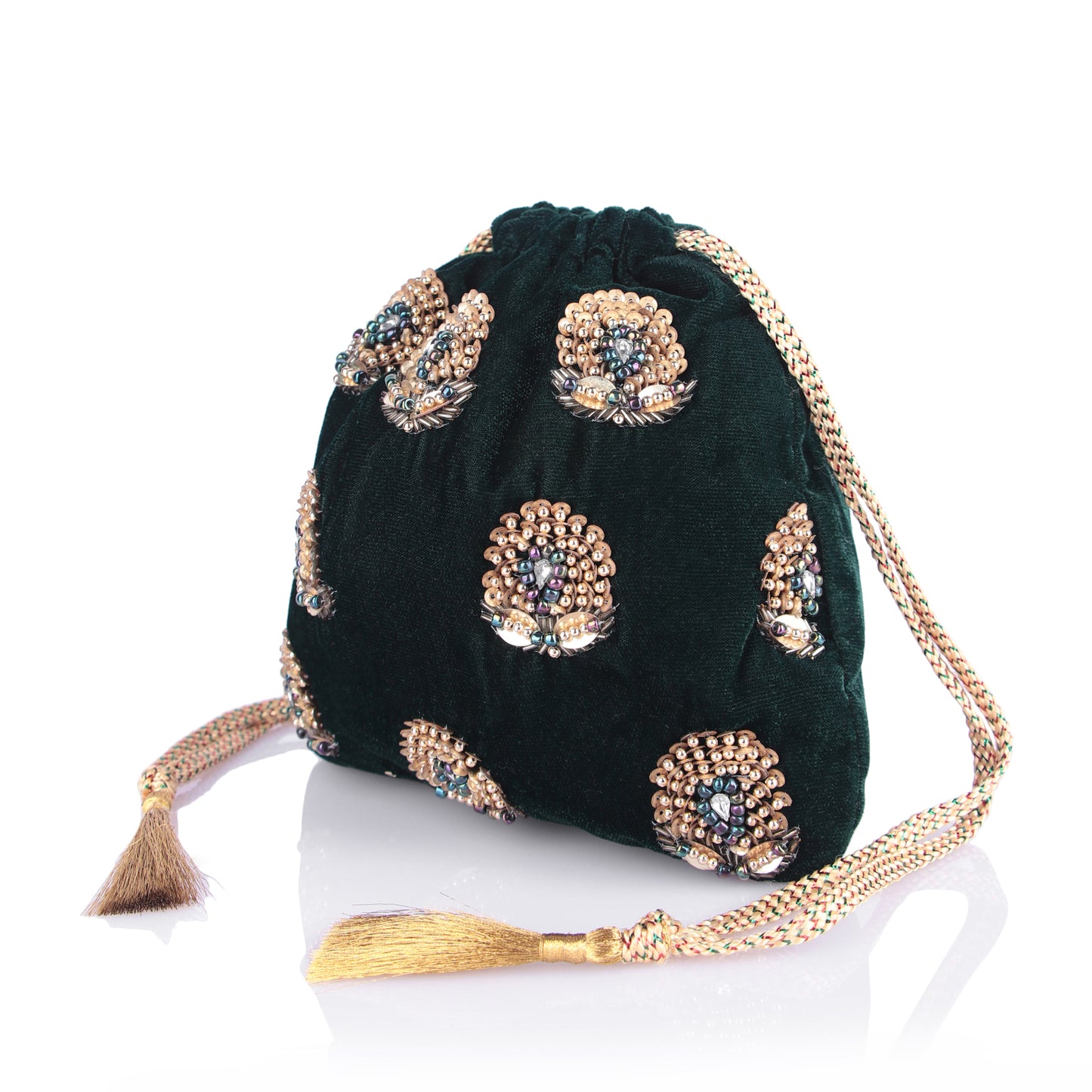 Dark green velvet potli bag