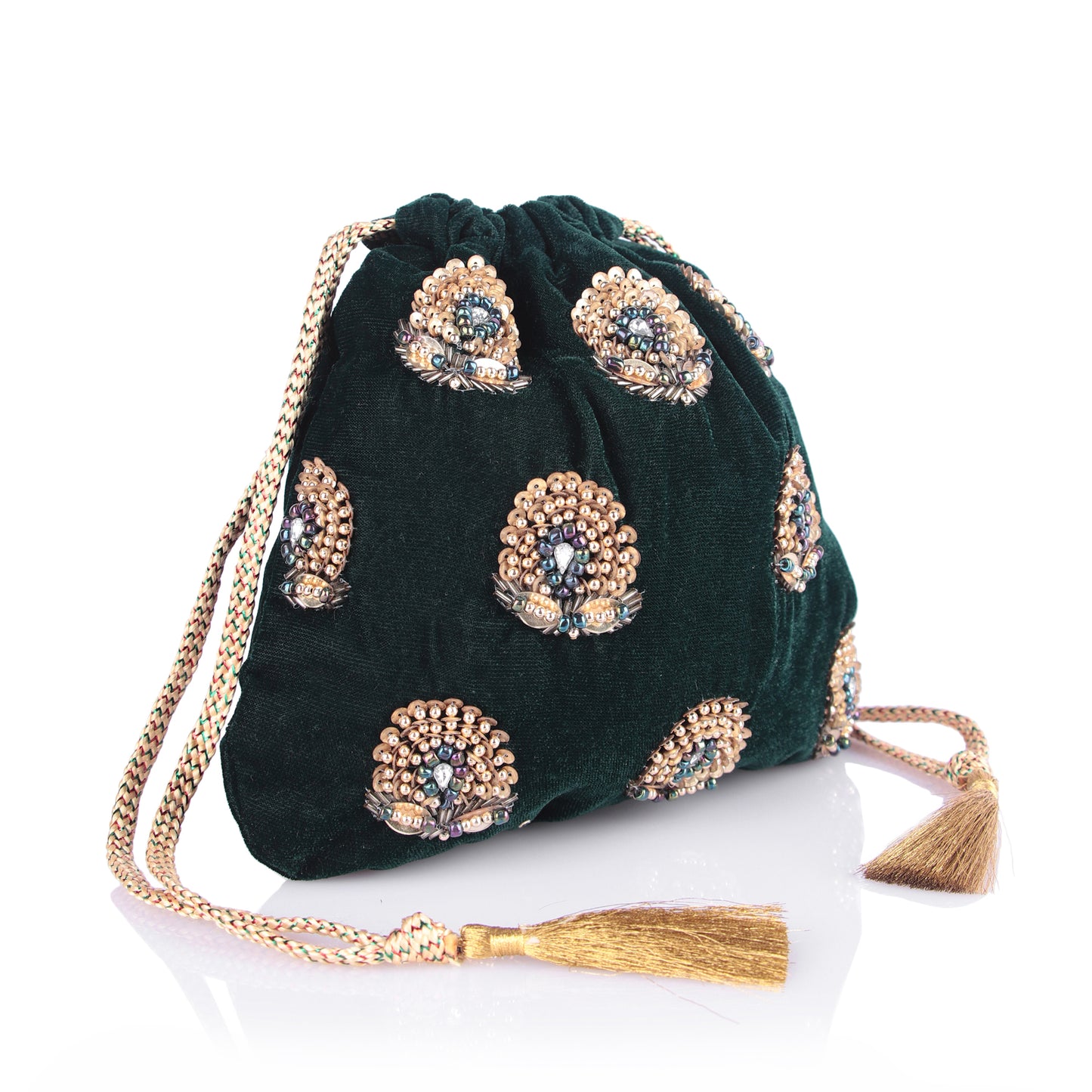 Dark green velvet potli bag