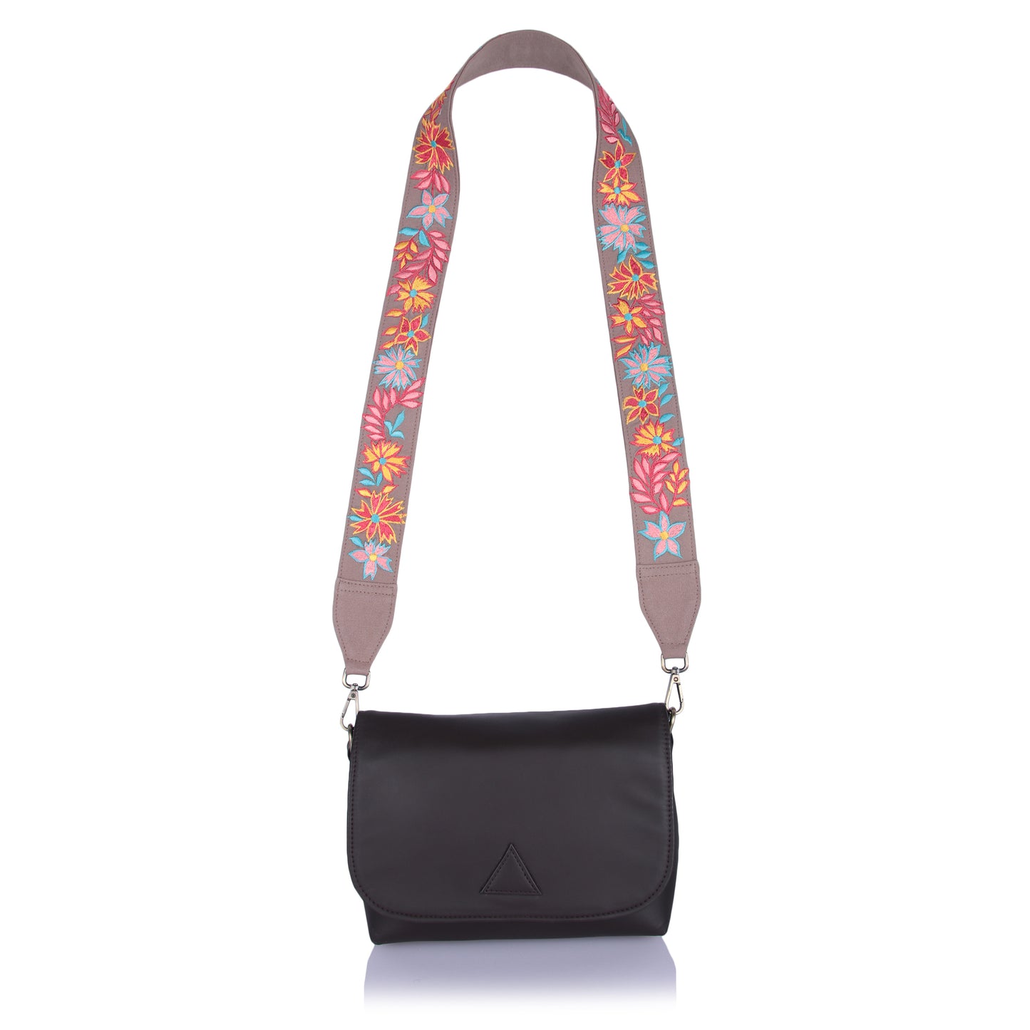 Brown triangle sling bag