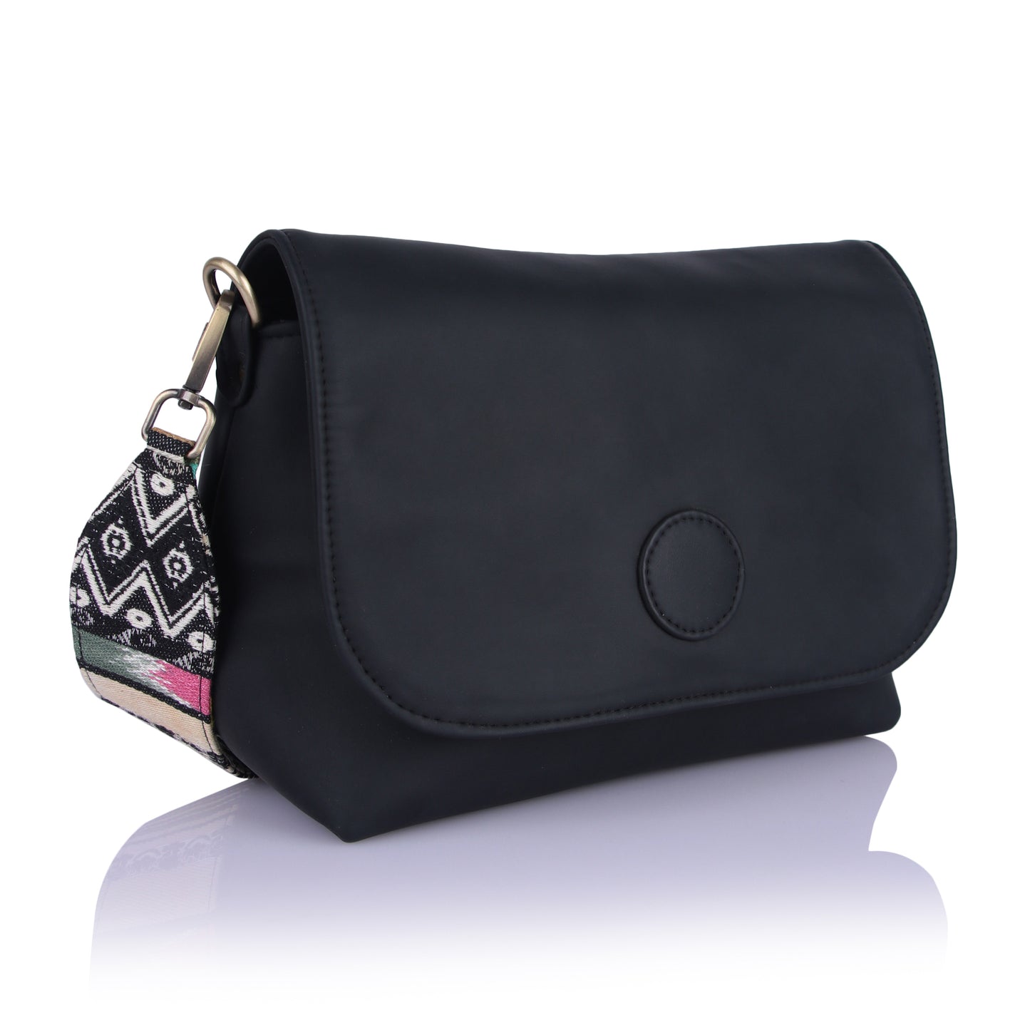 Black button sling bag