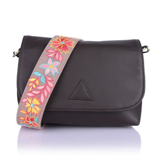 Brown triangle sling bag