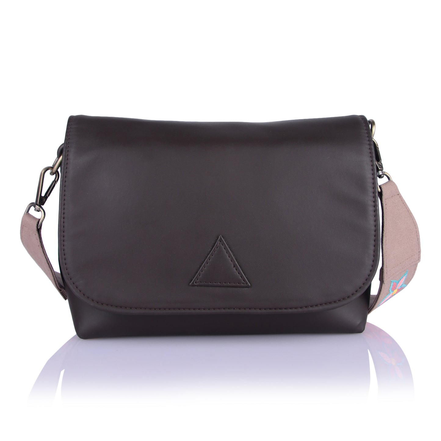 Brown triangle sling bag