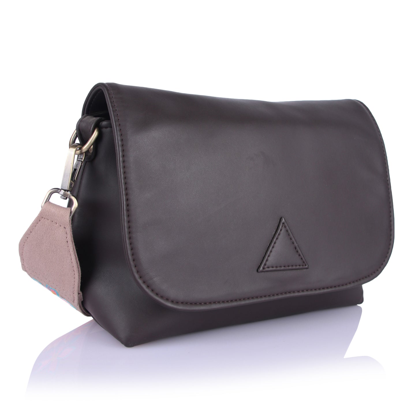 Brown triangle sling bag