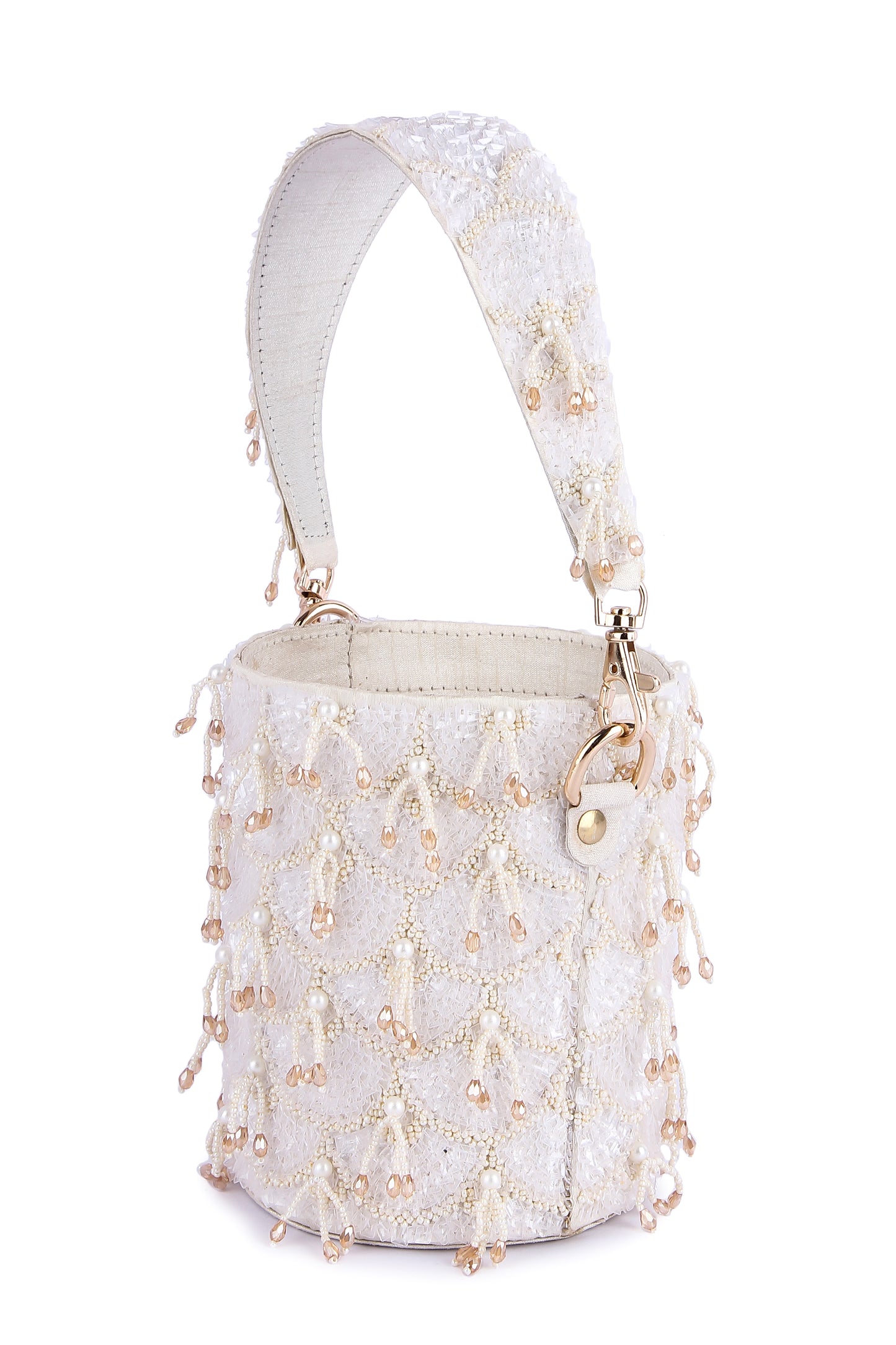 Bucket white zing potli