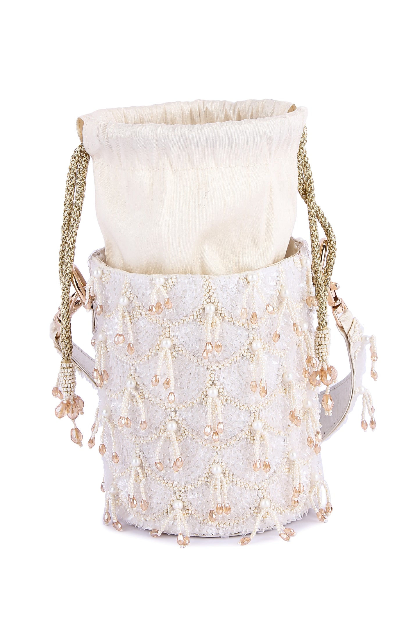Bucket white zing potli