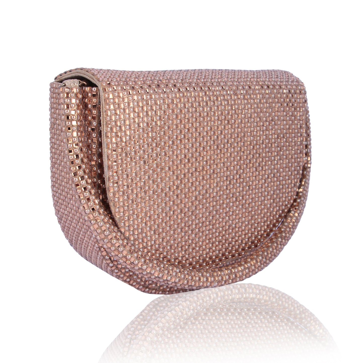 Copper rhinestone clutch