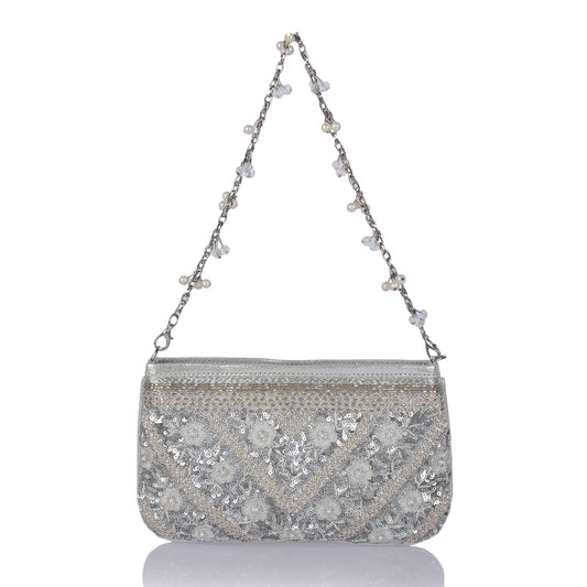 Celeste Silver clutch