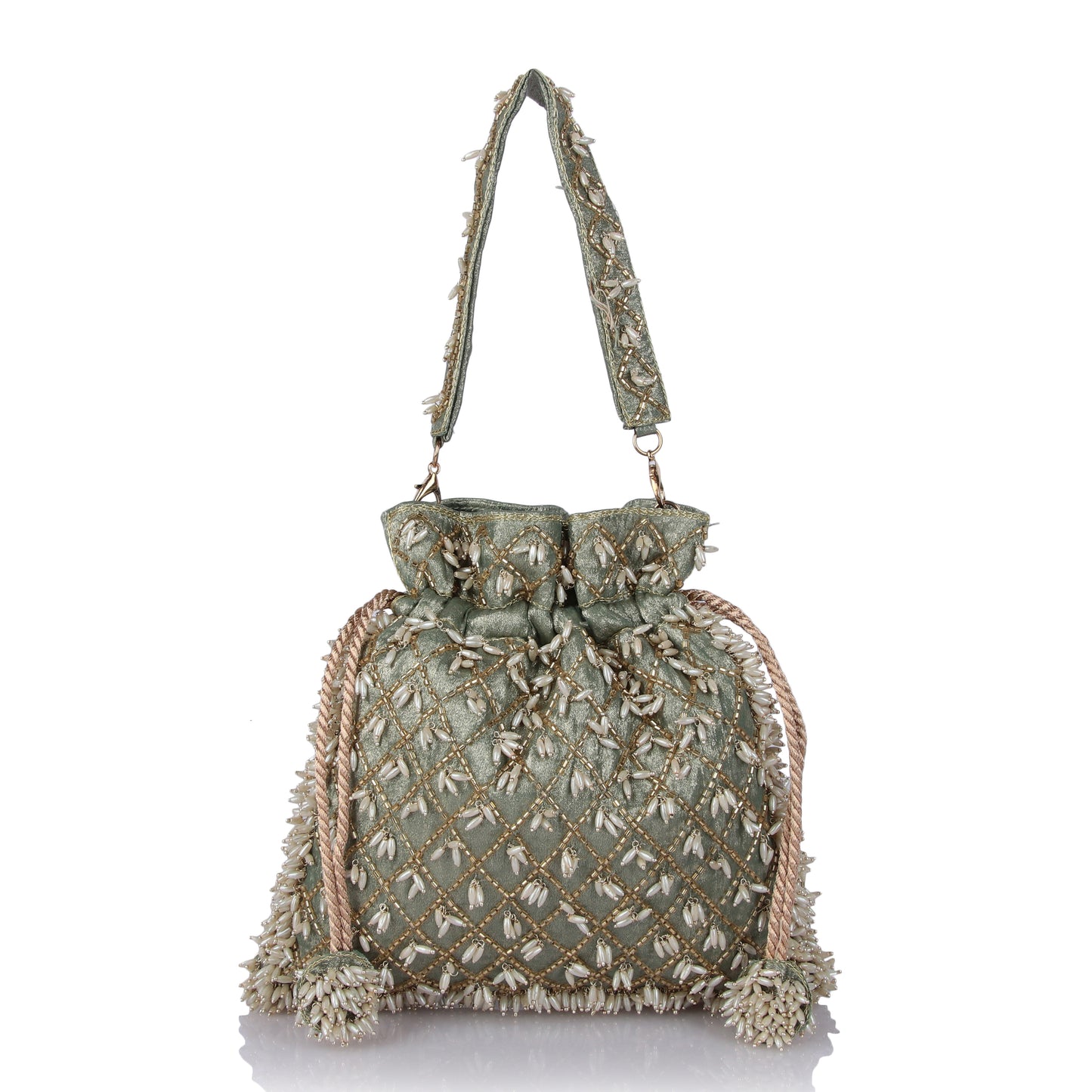 Sage pearl potli bag