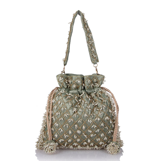 Sage pearl potli bag