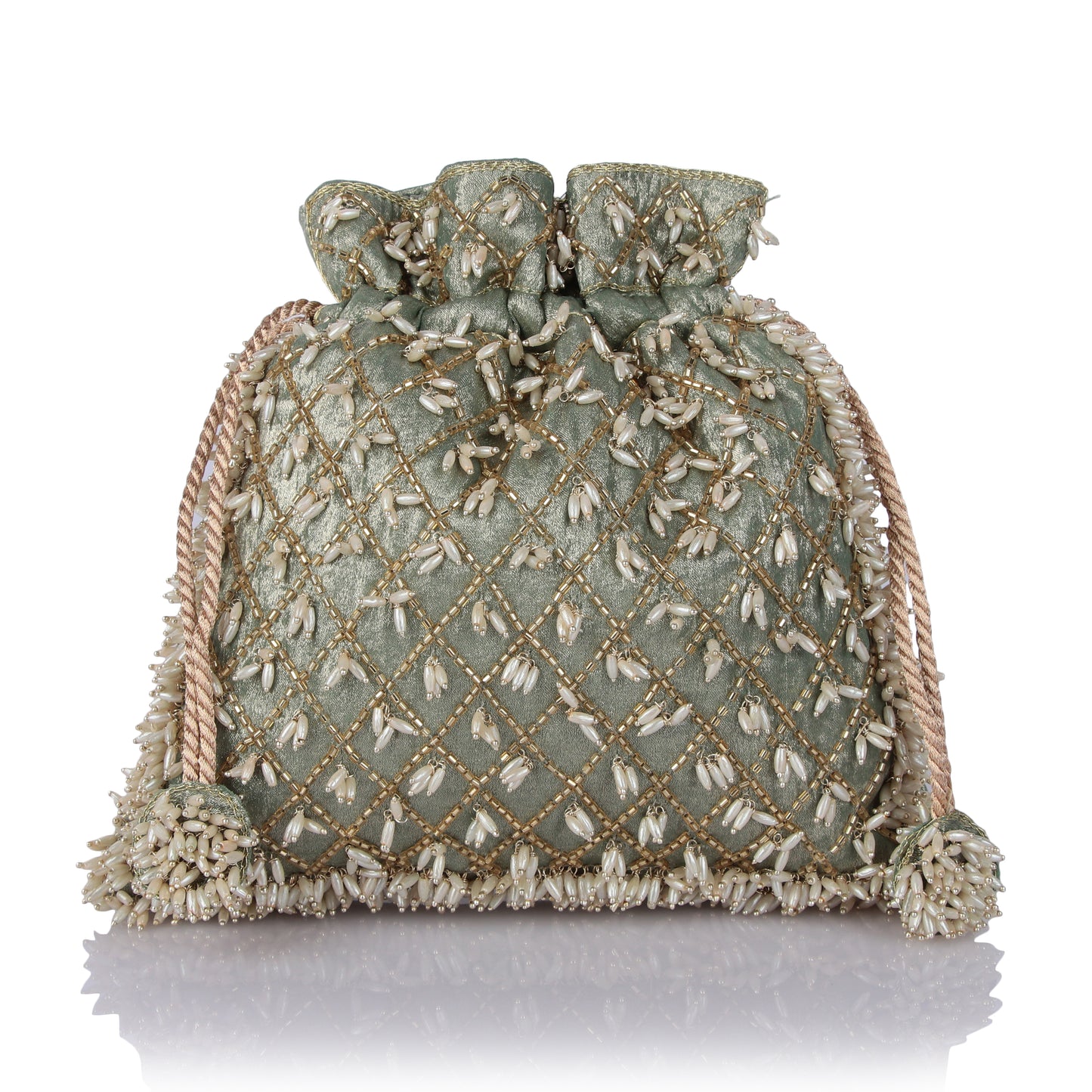 Sage pearl potli bag