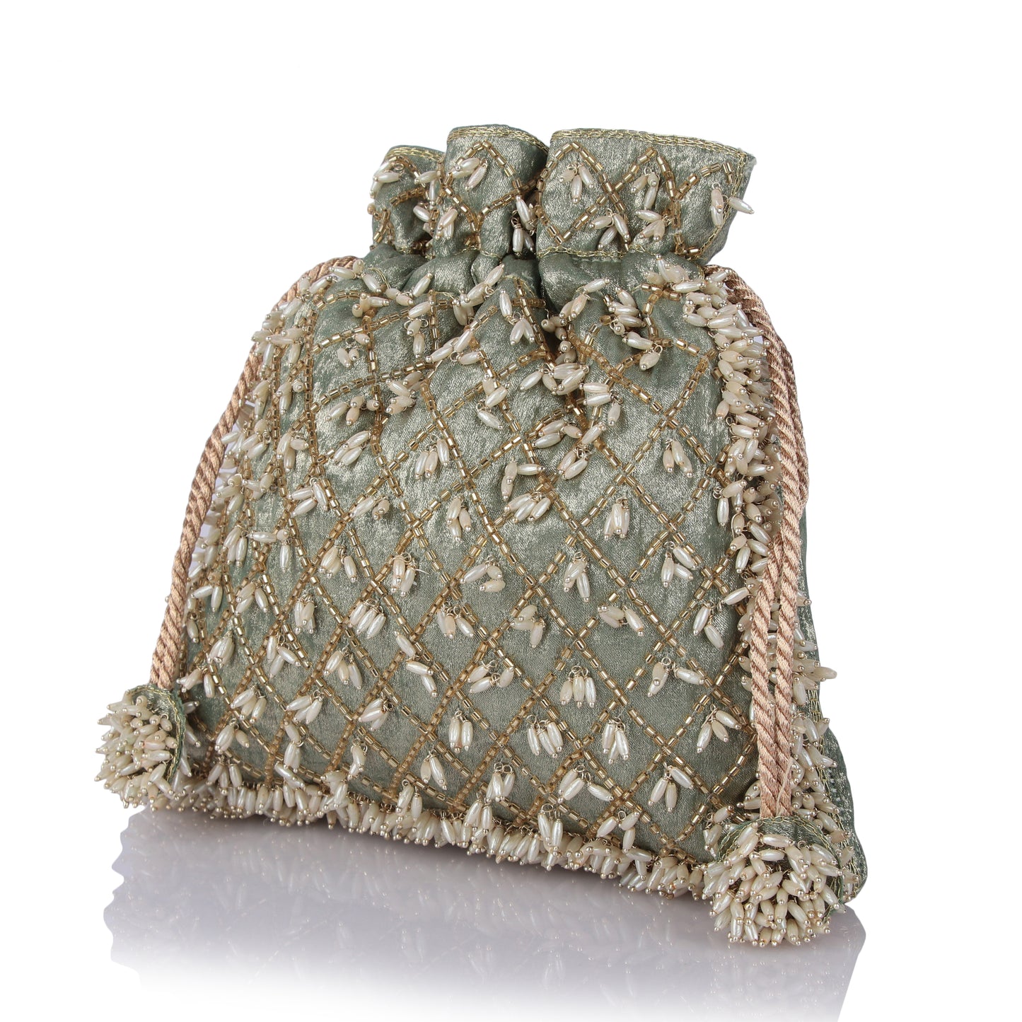 Sage pearl potli bag