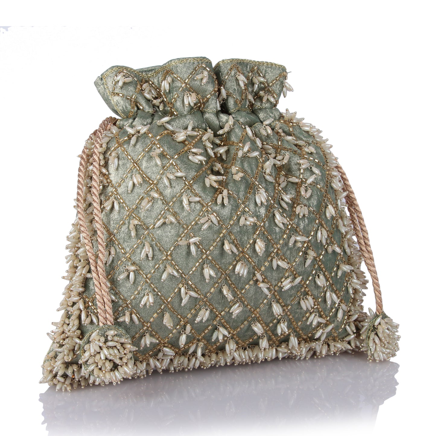 Sage pearl potli bag