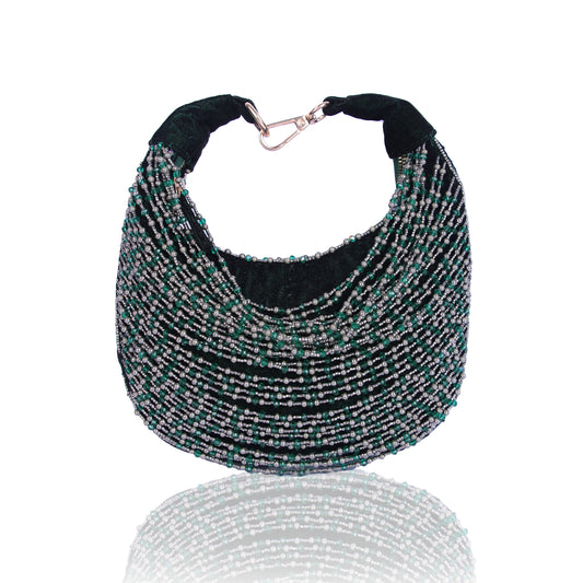 Green beaded moon bag